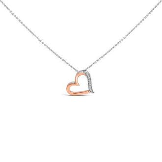 House of Brilliance 14K Rose Gold Plated Sterling Silver 1/10 Cttw Diamond Open Heart Pendant Necklace in White Gold Over Silver at Nordstrom