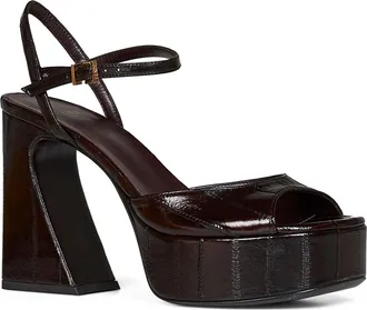 Fendi Womens Platform Sandals Arco Brown Hagfish Leather Calf
