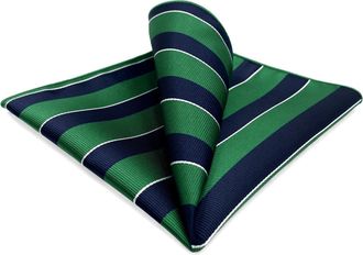 Shlax & Wing Shlax&Wing Stripes Blue Green Mens Pocket Square Hanky Large 12.6 Silk