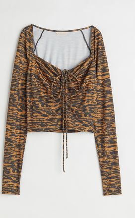 H&M Kurzshirt mit Bindeb&auml;ndern - Grau