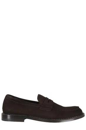 Doucal's Brown Penny Leather-Sole Suede Loafers