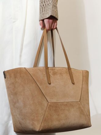 Brunello Cucinelli Womens Shoulder Bag Bc Duo Suede Beige