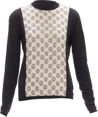Marni cashmere silk beige pink jewel print panel black sweater IT40 S