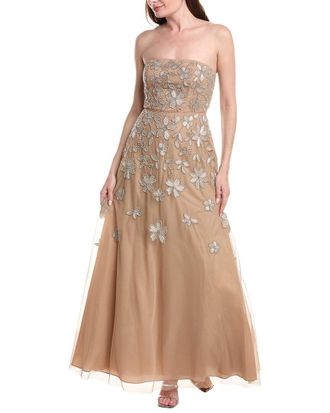 Adrianna Papell Strapless Beaded Mesh Maxi Dress