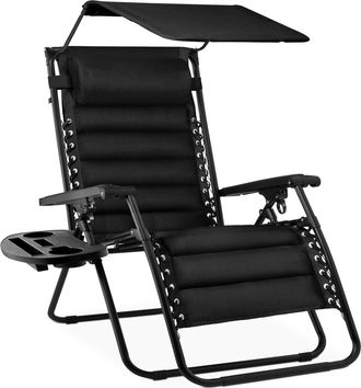 Best Choice Products Oversized Padded Zero Gravity Chair w/ Canopy Headrest Cup Holder Side Tray