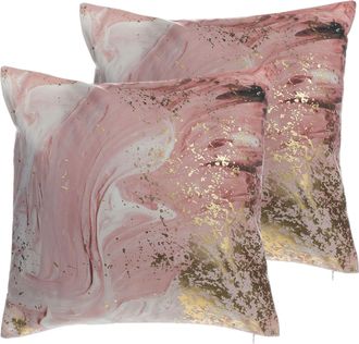Beliani Beliani - Conjunto De 2 Cojines De Poli&eacute;ster Rosa Efecto Acuarela Motivo Abstracto 45 X 45 Cm L&aacute;mina Dorada Lantana