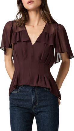 Paige Willa Ruffle Chiffon Top in Aubergine at Nordstrom, Size Xx-Small