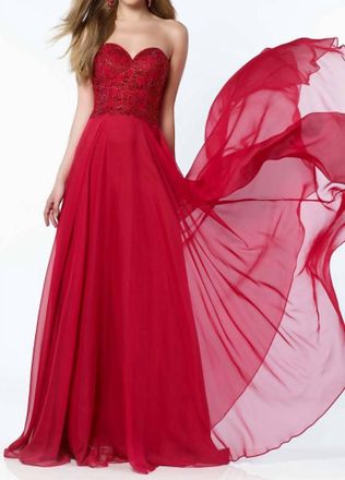 Alyce Paris Strapless Embellished Chiffon Gown In Red