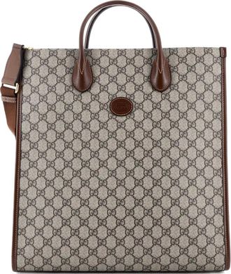 Gucci Open GG gecoat canvas medium shopper met verticale structuur en handgreep - Bruin