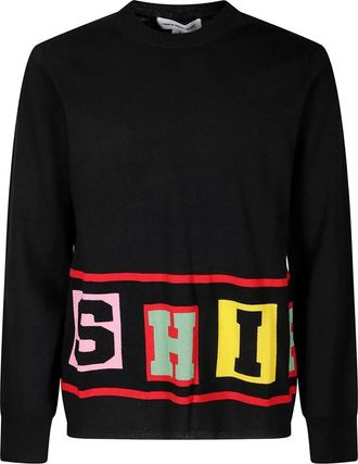 Comme Des Gar&ccedil;ons Lettering Jacquard Crewneck Sweater - Heren - Ronde hals truien - Zwart - L - Wol - Truien & Vesten