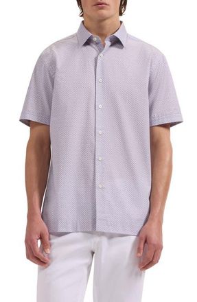Bugatchi Vero Shaped Fit Floral Short Sleeve Button-Up Shirt in Lilac at Nordstrom, Size Xxx-Large