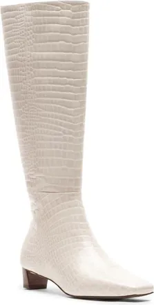 Frances Valentine Mackie Croc Embossed Leather Knee High Boot in Oyster at Nordstrom, Size 7.5