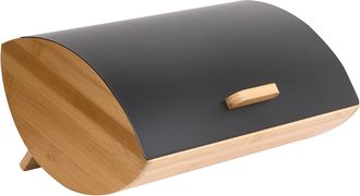 Beliani Panera De Metal De Bamb&uacute; Con Tapa De Metal Decorativo 36 X 25 X 16 Cm Negro Epicurien