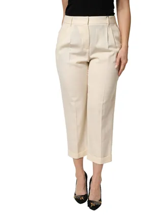 Dolce & Gabbana Ivory Wool Mid Waist Cropped Trouser Womens Pants (Pre-Owned)
