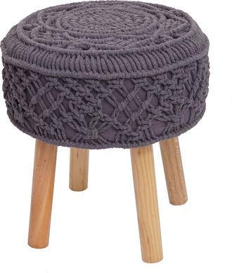 Hhg Hhg - Taburete 482, Taburete De Punto Escabel, 45x41cm Redondo Macram&eacute;/tejido/textil, Gris Oscuro