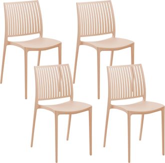 Beliani Conjunto De 4 Sillas De Jard&iacute;n De Pl&aacute;stico Sint&eacute;tico Apilables Para Exterior Beige Arena Illumani
