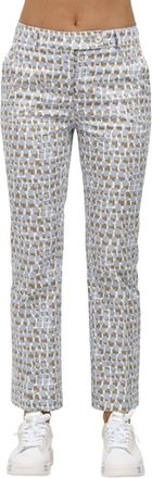 Via Masini 80 Katoenen Stretch Geruite Print Broek - Dames - Straight fit broeken - Grijs - S - Katoen - Broeken