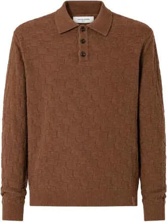 Jacob Cohen Gebreide Polo - Heren - Truien - Bruin - Maat: XL Wol