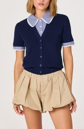 ASTR the Label Marlee Mixed Media Cardigan in Navy Plaid at Nordstrom, Size X-Small