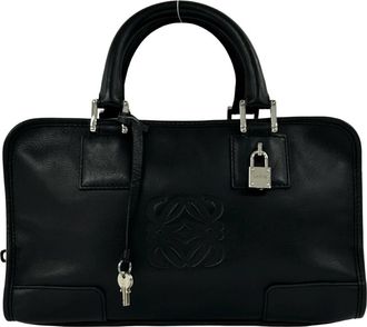 Loewe Black Leather Boston Bag Handbag Tote Bag (Pre-Owned)