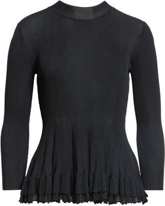 Ashlyn Garrett Peplum Ruffle Hem Mock Neck Top in Black at Nordstrom, Size X-Small