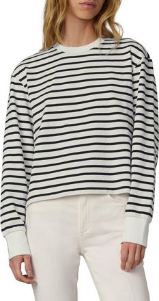 Joe's Stripe Long Sleeve Cotton T-Shirt in Milk/navy Stripe at Nordstrom, Size Medium