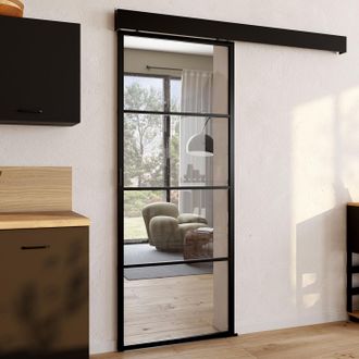 IDMarket Idmarket - Kit De Puerta Corredera De Cristal Templado De 83 Cm En Metal + Mdf Con Riel Y Fijaciones