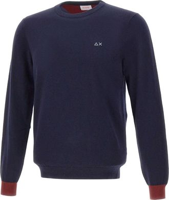 Sun 68 Round-neck Knitwear, male, Blue, 2XL, Wool and Cotton Jumper