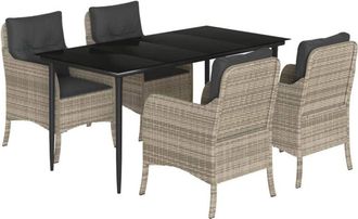 vidaXL Set Comedor De Jard&iacute;n 5 Pzas Cojines Rat&aacute;n Sint&eacute;tico Gris Claro Vidaxl