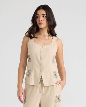 NVLT Womens Button Front Embroidered Vest