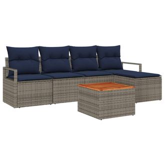 vidaXL Conjunto De Sof&aacute;s De Jard&iacute;n 6 Pcs Gris Rat&aacute;n Sint&eacute;tico Vidaxl