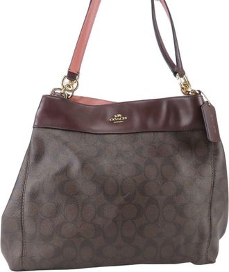 Coach Dark Brown Pink Wine Leather Pvc Tote Bag (Pre-Owned)