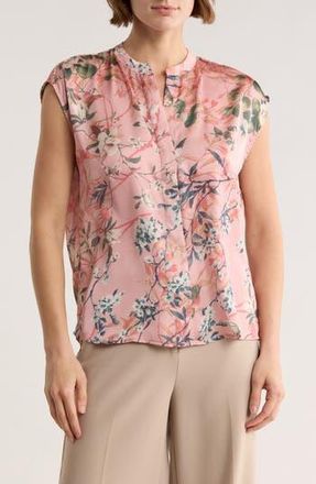 Elie Tahari Floral Sleeveless Button-Up Top in Pink Floral Vine at Nordstrom Rack, Size X-Small