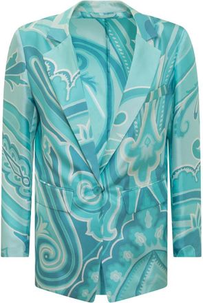 Etro Blue Printed Notched Lapel Blazer