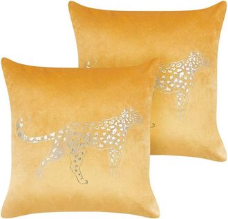 Beliani Beliani - Conjunto De 2 Cojines De Terciopelo Amarillo Mostaza Dorado 45 X 45 Cm Marula