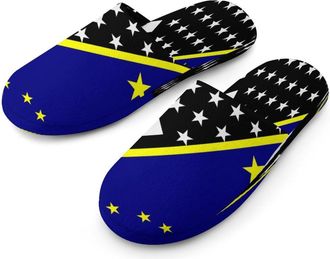 Generic Blue Line U.s. Alaska State Flag Mens Cotton Slippers Memory Foam Comfort House Shoes Winter Indoor Slipper for Hotel Casa Spa