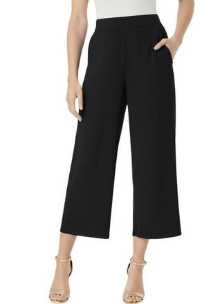 Roaman's Plus Size Ultra Drape Wide Leg Pull On Capri Pants in Black at Nordstrom, Size Medium