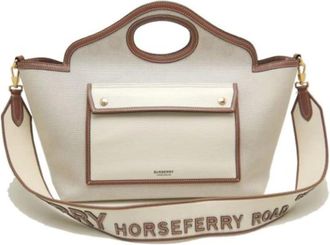 Burberry Pre-owned Canvas shoulder-bags - Dames - Vintage Handtas - Wit - ONE Size - Leer - Vintage