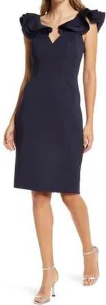 Eliza J Ruffle Shoulder Sleeveless Cocktail Dress in Navy at Nordstrom Rack, Size 10