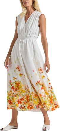 Derek Lam Nara Border Print Cotton Poplin Cinch Waist Maxi Dress