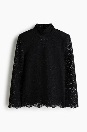 H&M Spitzenbluse mit Schulterpolstern - Schwarz