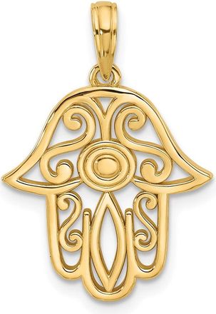 Diamond2Deal 14k Yellow Gold Fancy Hamsa Charm Pendant