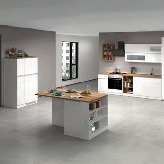 Dmora Dmora - Cocina Completa Baptiste, Conjunto De Cocina Modular, Cocina Modular Con M&uacute;ltiples Elementos, 100% Made In Italy, Blanco Brillo Y Roble