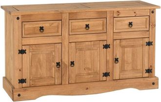 Seconique Corona 3 Door 3 Drawer Sideboard - L48 x W144 x H81 cm - Distressed Waxed Pine