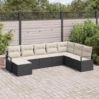 vidaXL Conjunto De Sof&aacute; De Jard&iacute;n 8 Pcs Negro Polirat&aacute;n Vidaxl
