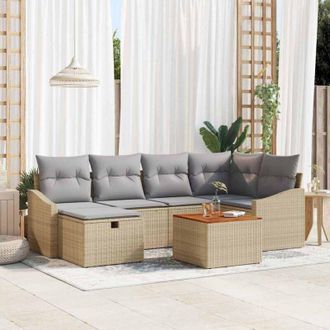 vidaXL Vidaxl - Conjunto De Sof&aacute; De Jard&iacute;n Con Coj&iacute;n 7 Pcs Beige Polirat&aacute;n