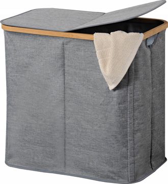 KESPER Cesto De Ropa 2 Compartimentos Gris Plegable