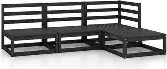 vidaXL 4 Piece Garden Lounge Set Black Solid Wood Pine Vidaxl