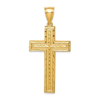 Diamond2Deal 14k Yellow Gold Large Diamond-cut Cross Pendant