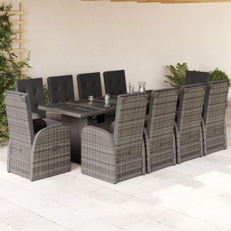 vidaXL Set De Comedor De Jard&iacute;n 11 Pzas Y Cojines Rat&aacute;n Sint&eacute;tico Gris